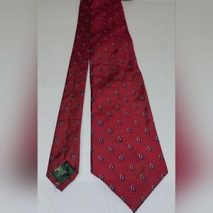 Ralph Lauren Vintage Silk Red Tie With Blue And White Circles 56.5 Inches